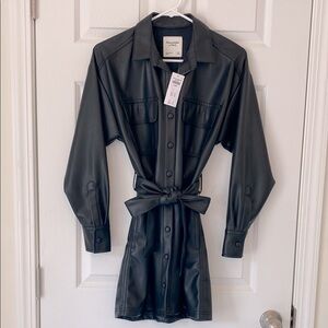 Abercrombie & Fitch Black Faux Leather Shirt Dress